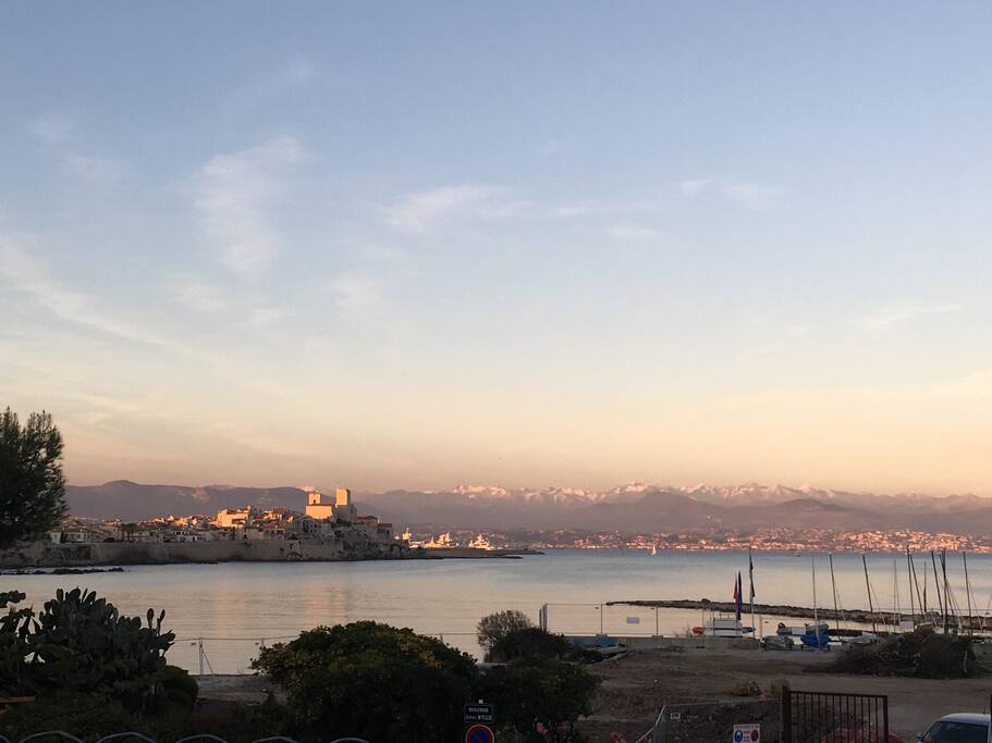 Seaview at dusk from the terrace and living room