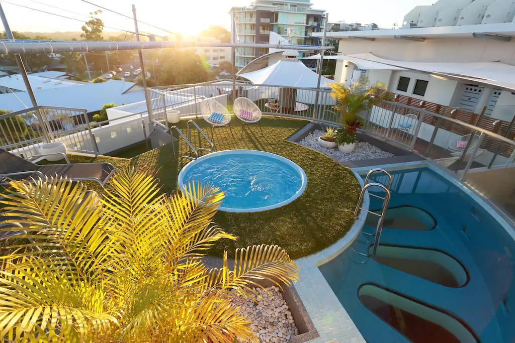 Rooftop - Spa, Magnesium Glass Bottom Plunge Pool and BBQ facilities with a view over the Sunshine Coast Hinterland