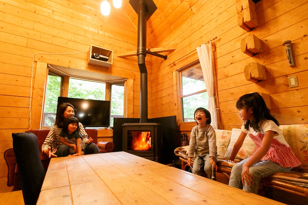 10 people. stone bath & 100 inch movie & fireplace - Nasu-machi, Nasu-gun의 통나무집에서 살아보기, Tochigi-ken, 일본