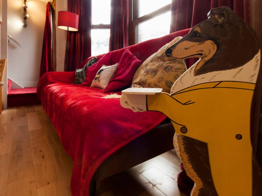 The click-clack sofabed in the Red Room opens very easily into a small double bed.