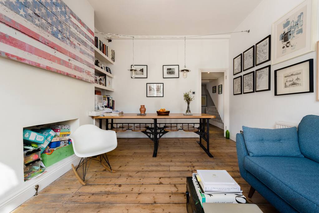 Living room with big dining table
