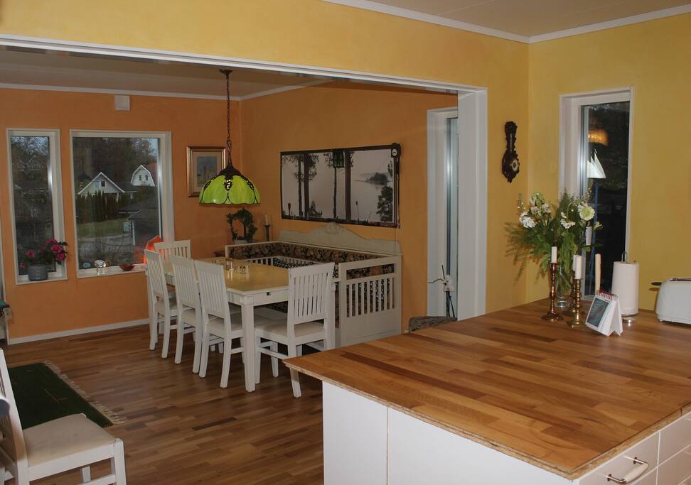 Kitchen with seating for 8-12 persons.
