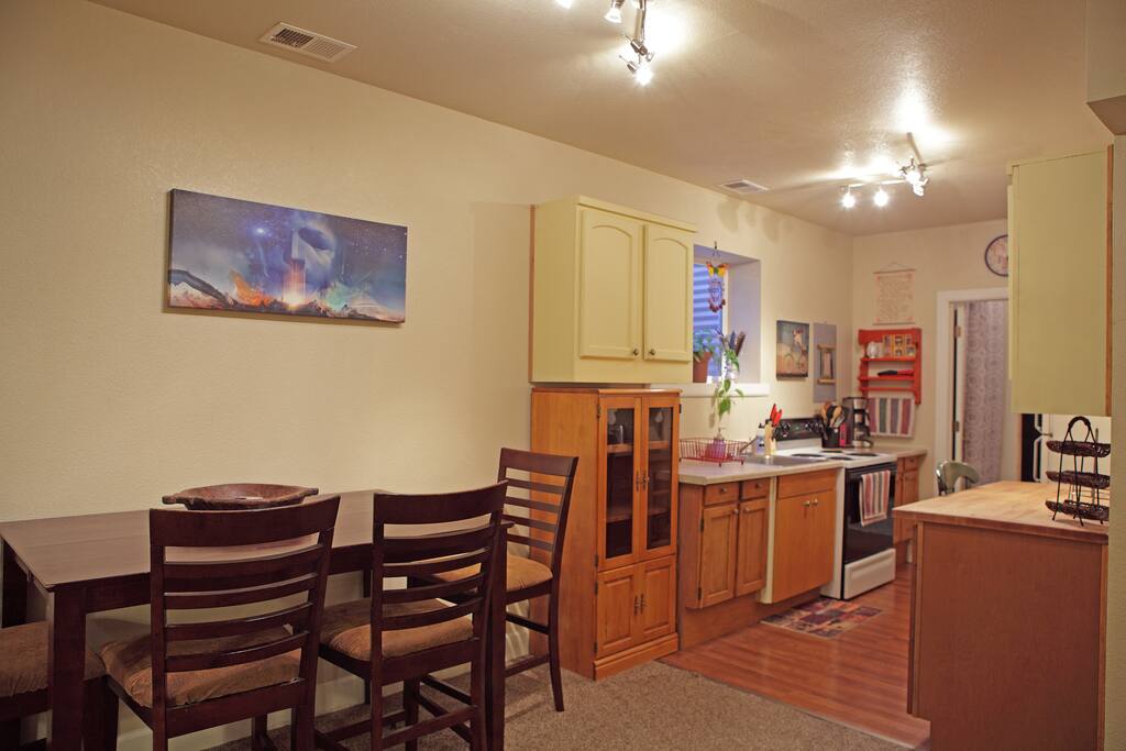 dining table and kitchen