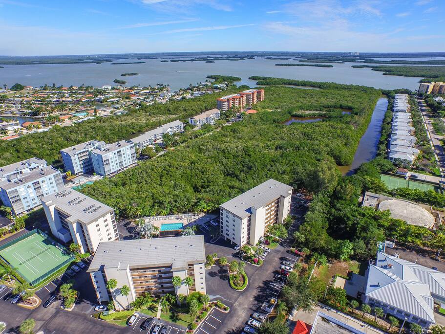 Middle building facing pool