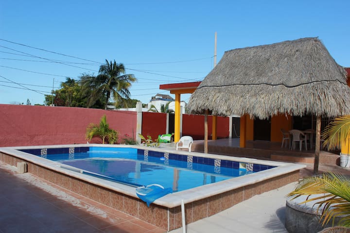 Large Chelem beach house with a large pool and AC