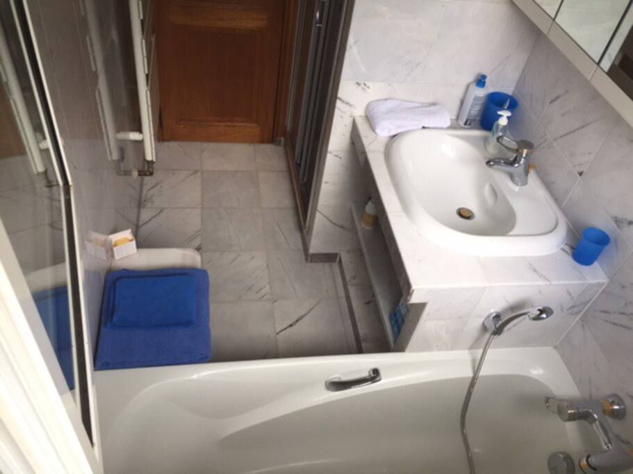 Salle d eau avec douche et baignoire