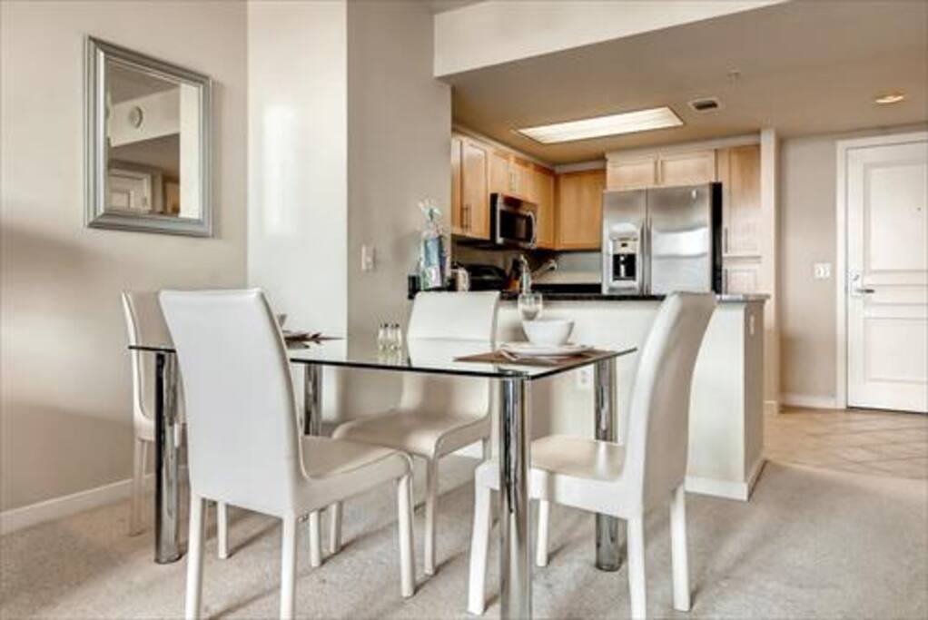 Dining area with seating for four, where you can dine in comfort