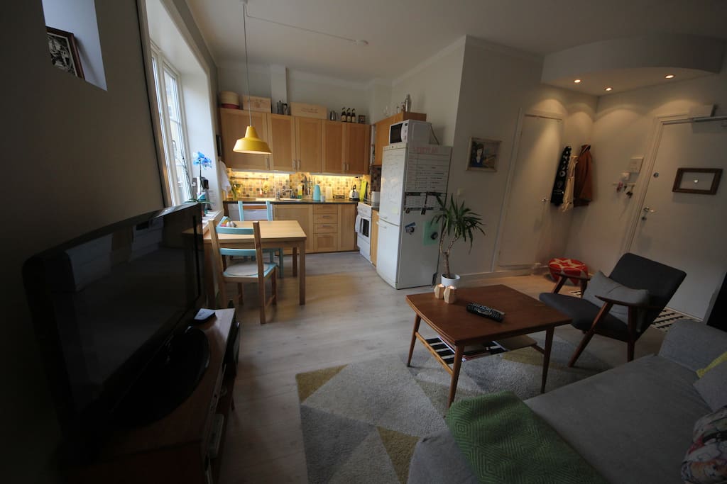 The kitchen and living room