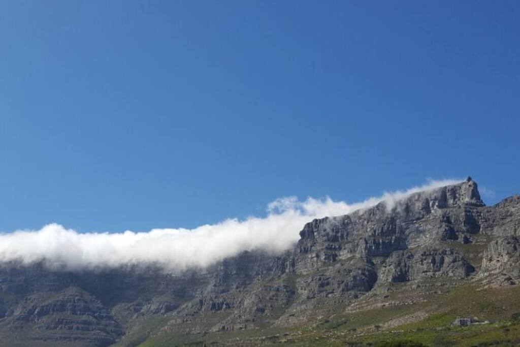 The table cloth creeping over the mountain.