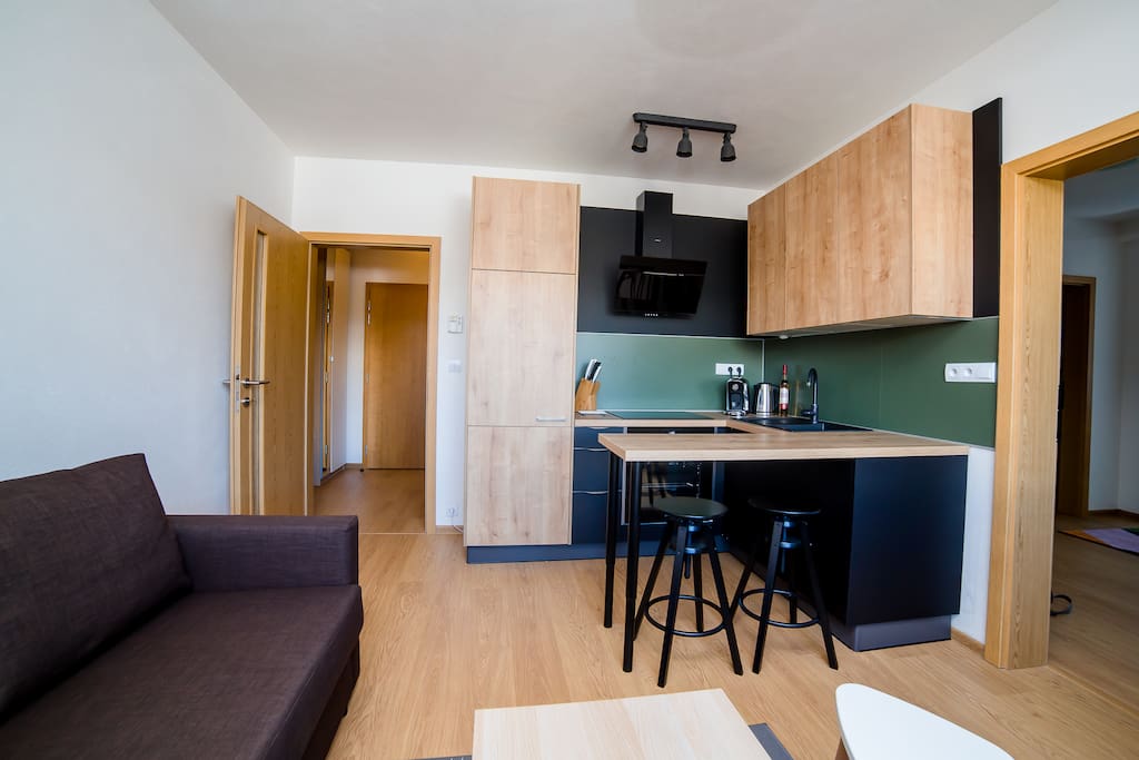 Kitchen nook + living room