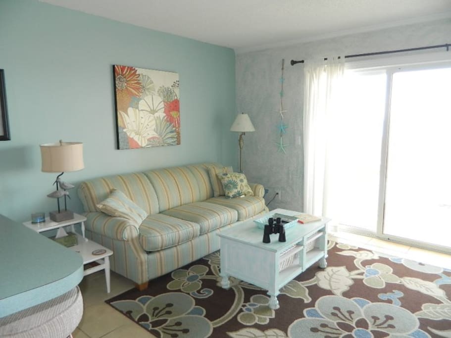 Living room with pull out sleeper sofa, queen size