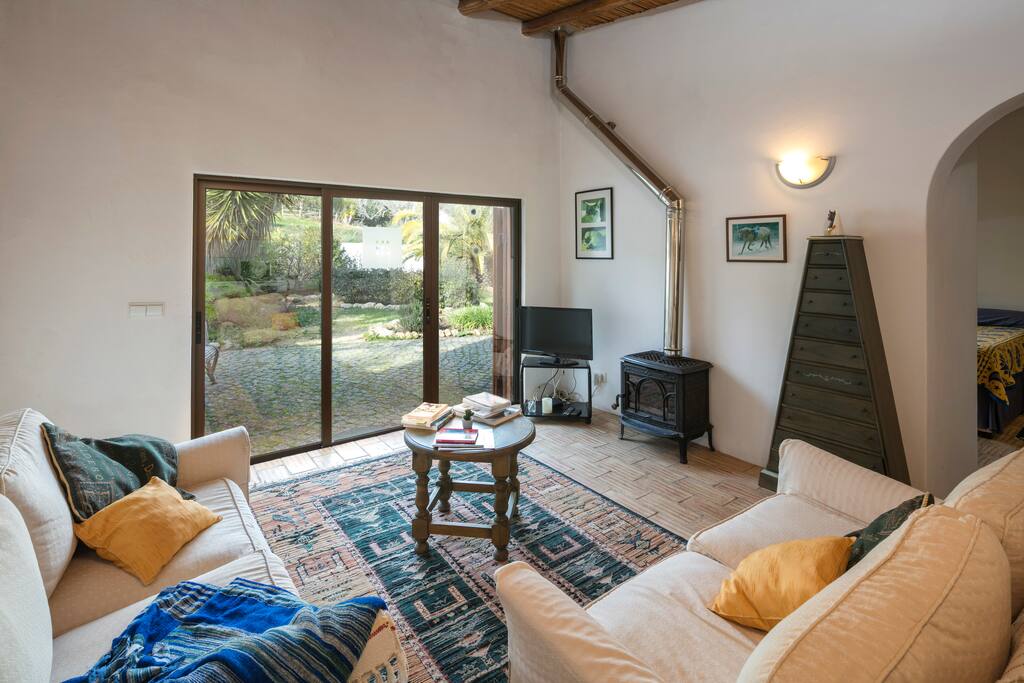 Comfortable lounge with log burner