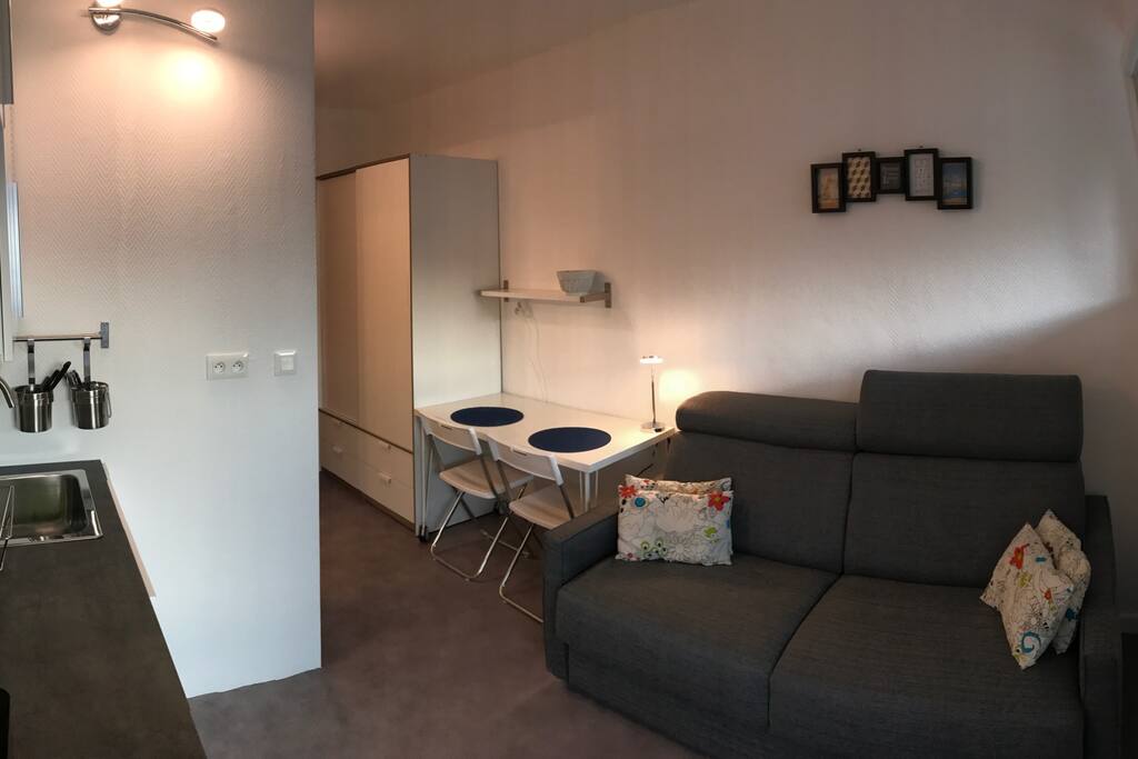 Le studio en version canapé .. vous pouvez soit travailler, soit vous prélasser après une belle journée de visite .. le confort du canapé vous permettra de vous reposer !