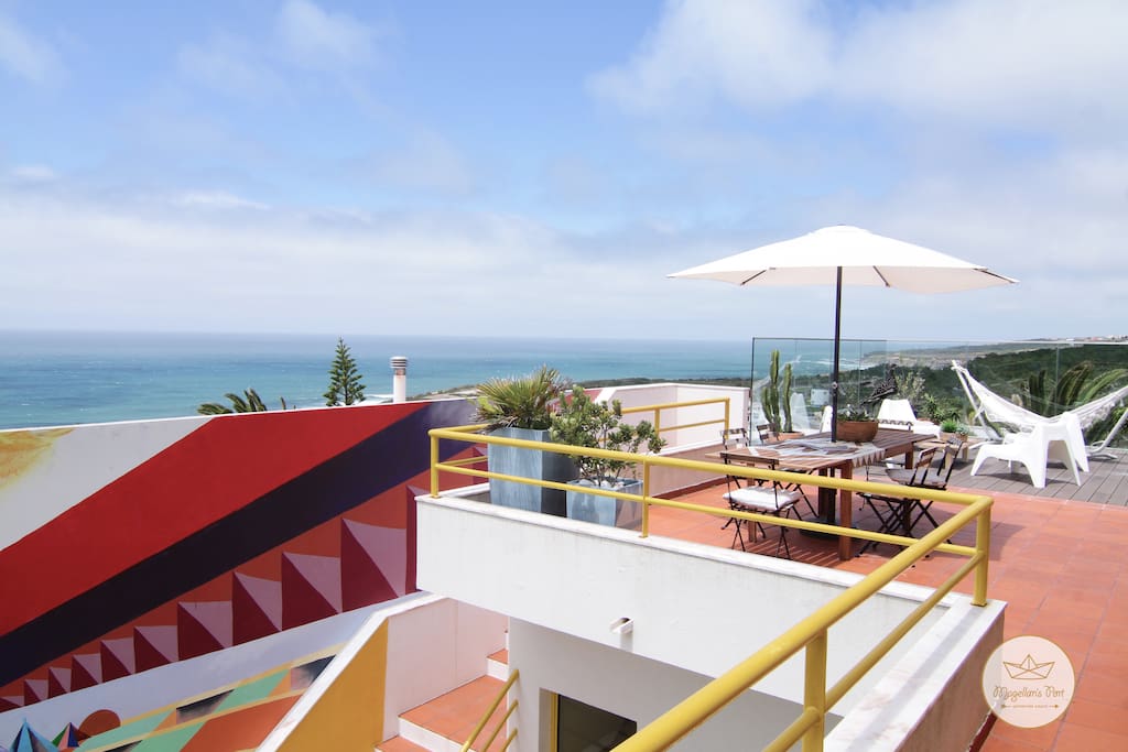 • TERRACE • Dining area and lounge area.