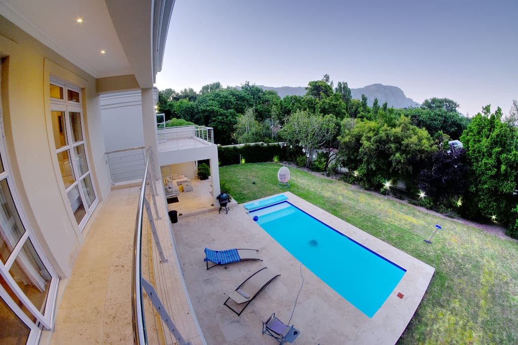 Backyard view and swimming pool.