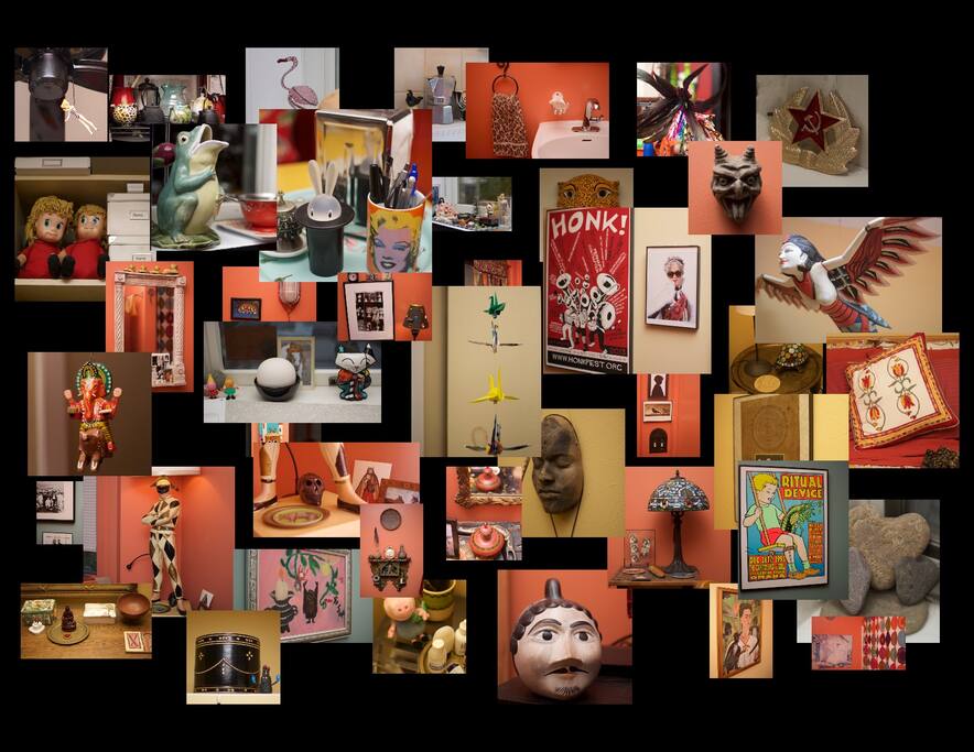 Collage of fun and quirky stuff around the house