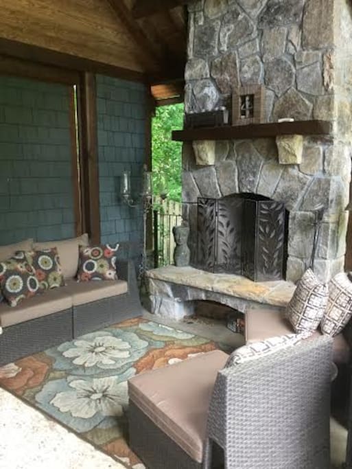 Outdoor wood burning fireplace