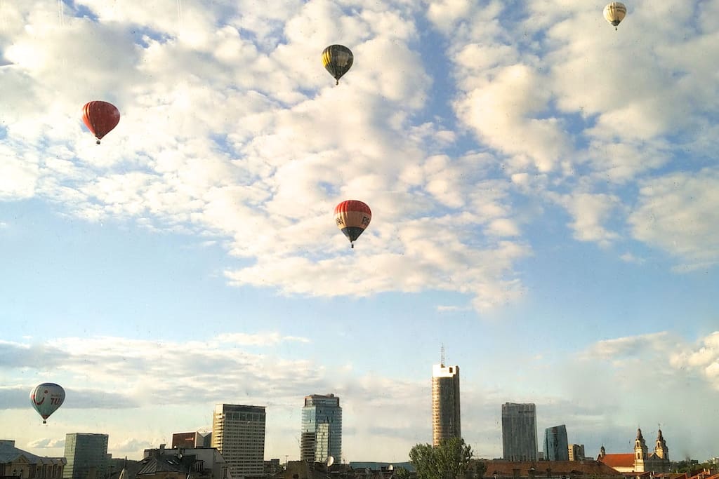 Window view of Vilnius Skyline