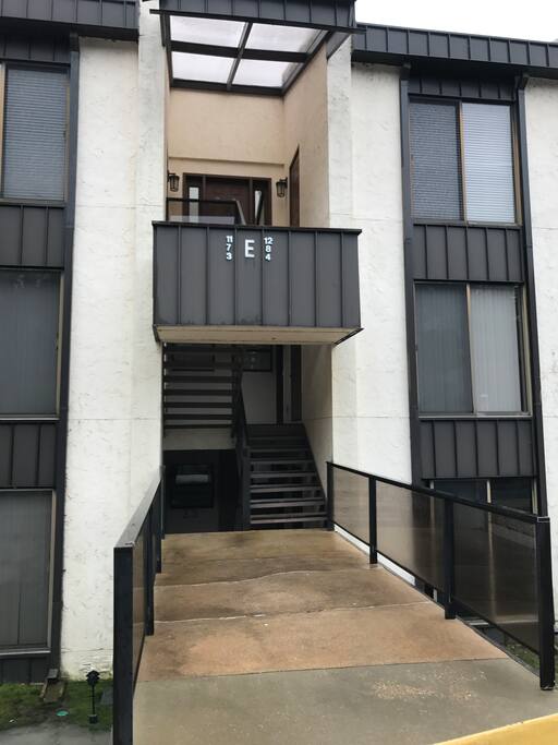 "E" Building is all the way to the left after entering.