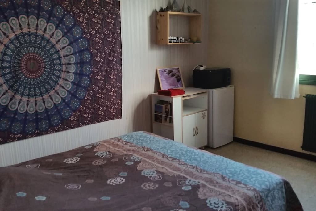 Dans la chambre, frigo et micro-ondes
