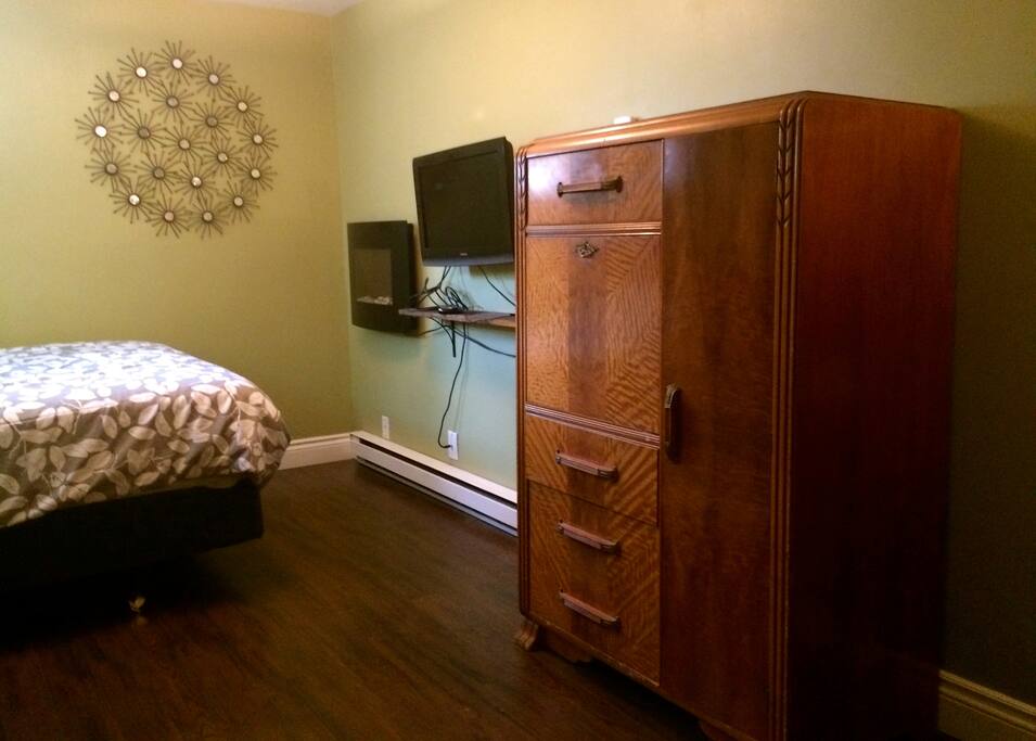 electric fireplace, TV, Roku, netflix, shomi