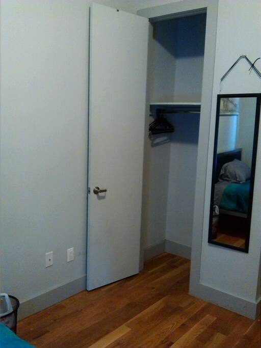 Full closet and shelf, hangers provided
