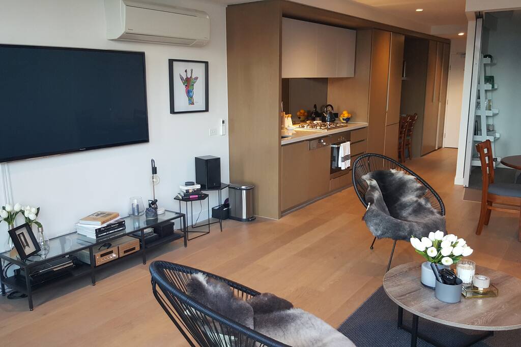 Living area and kitchen