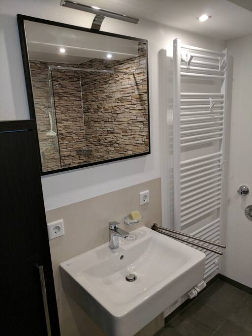 Das Bad (Dusche, Waschbecken, WC) wurde im Jahr 2017 komplett renoviert.