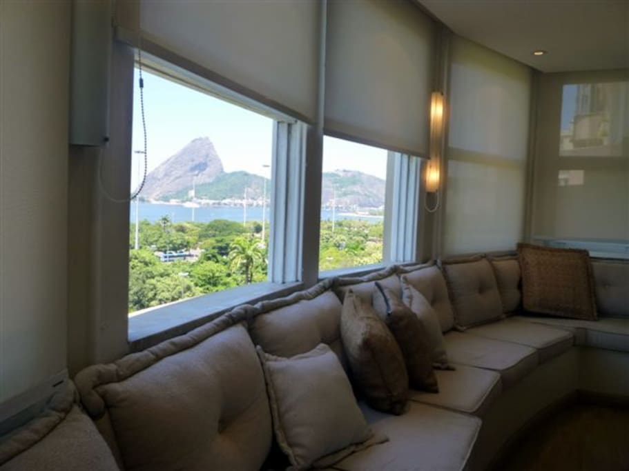 bay window in the living room between the two balconies
