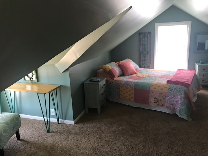 Second queen bed upstairs in the finished loft. 