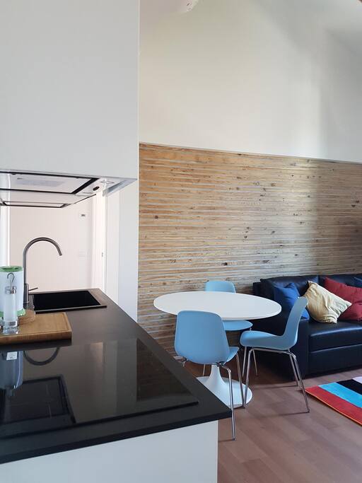 The living room and the kitchen.
