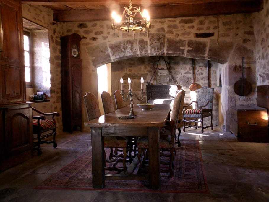 Dining hall with flagstone floors