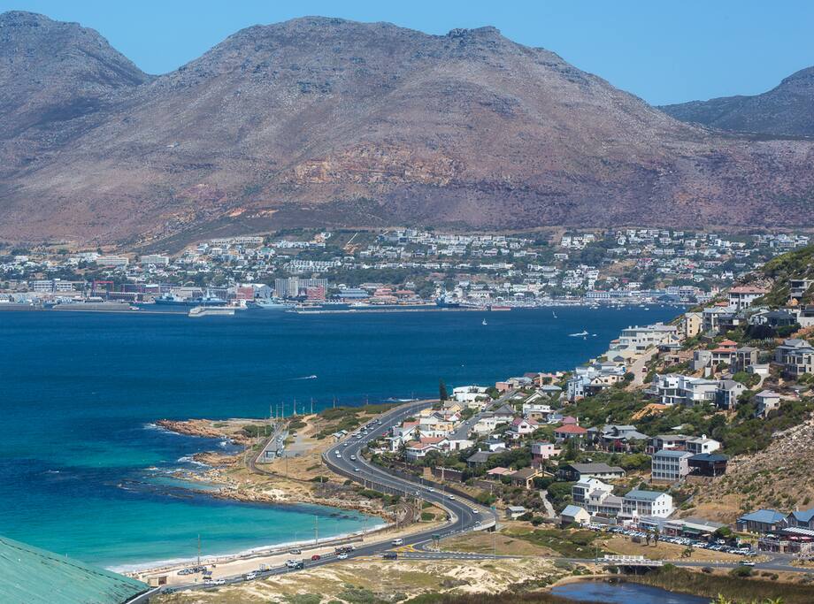 View from the lounge window. Glencairn beach in the foreground, Simonstown in the background.
