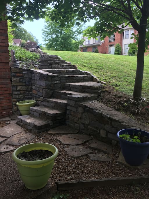 Stone steps to our charming little home away from home.