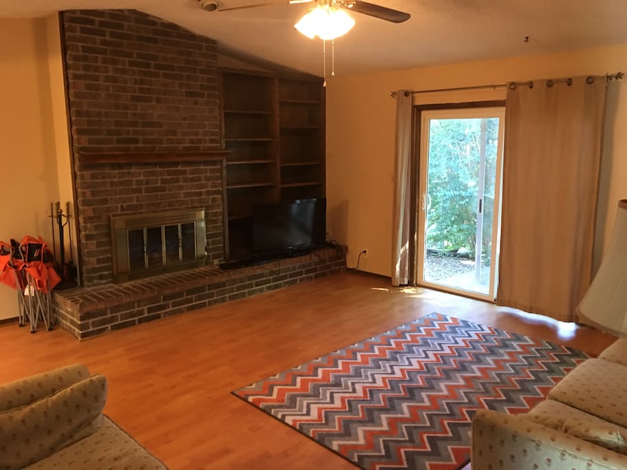 Living room. We have basic DirecTV and a fenced in yard.