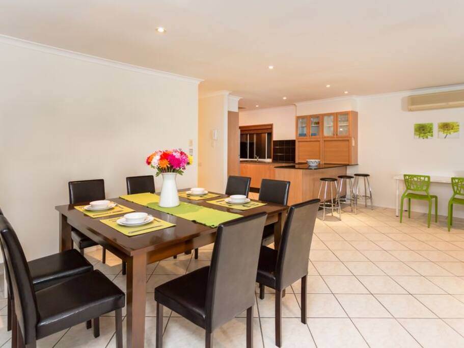 Spacious dining, kitchen, and lounge!