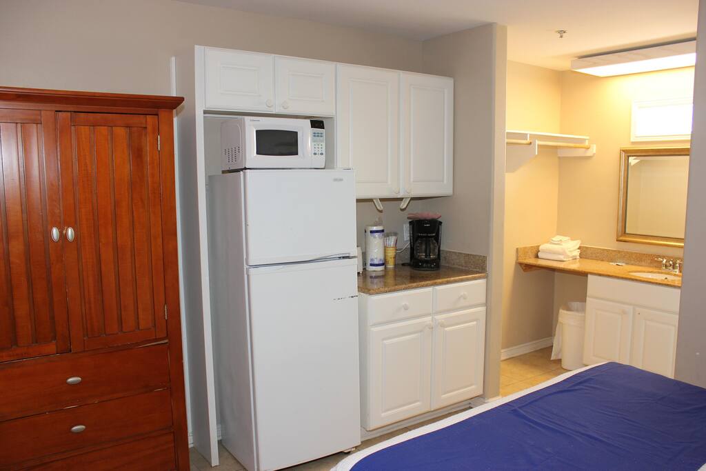 Large refrigerator, microwave
