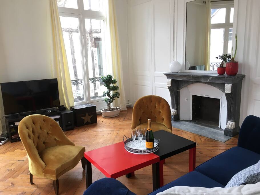 Le salon avec cheminée