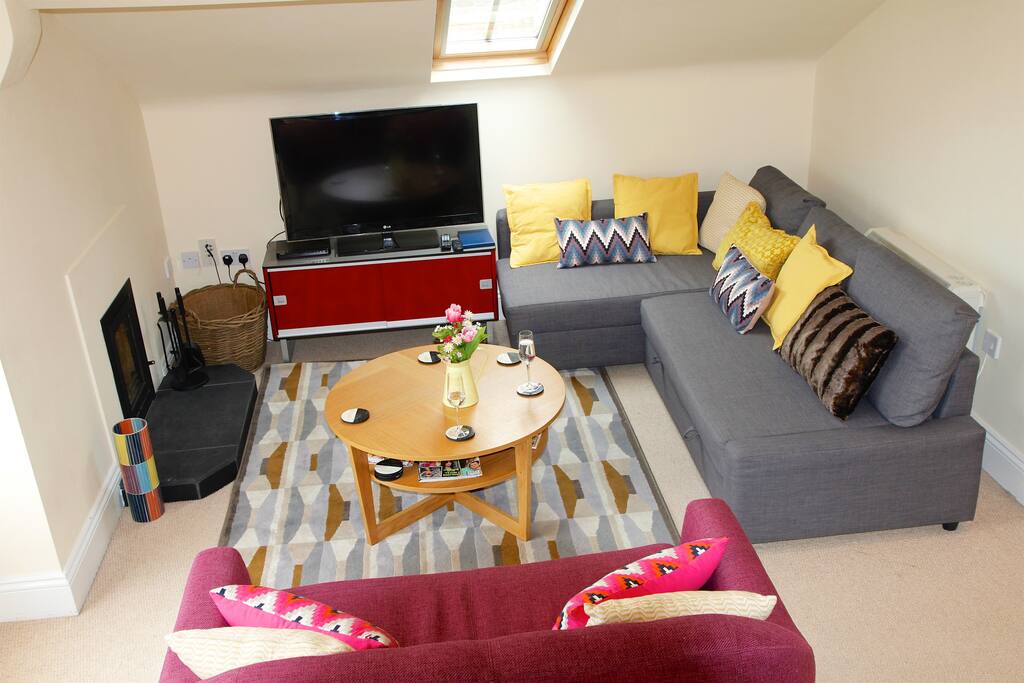 Lounge area with double sofa bed.