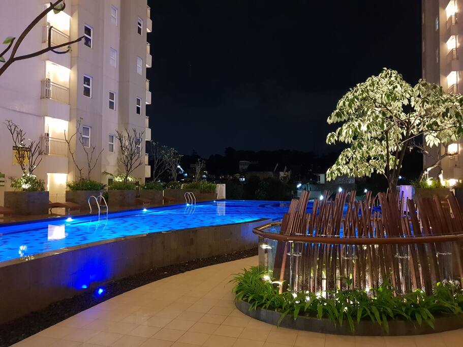 infinity pool at night