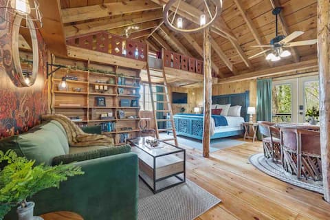 Popular Airbnb listing: Whimsical Dragon House*Tree Net*Firepit*Gameroom in North Georgia Mountains