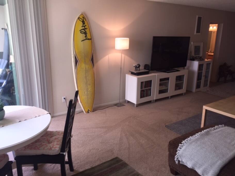 Large flat screen tv with Directv.