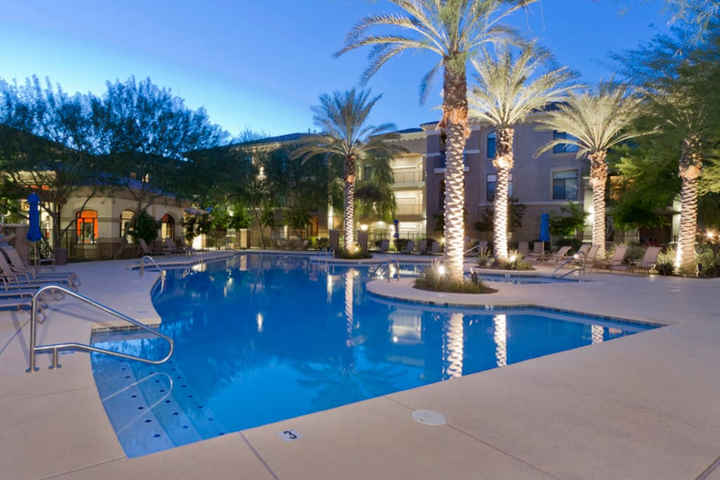 Heated Lagoon Style Pool and Hot Tub