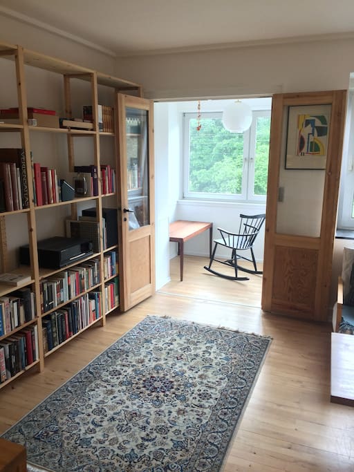 Our living room with lovely green view of Vester Kirkegård