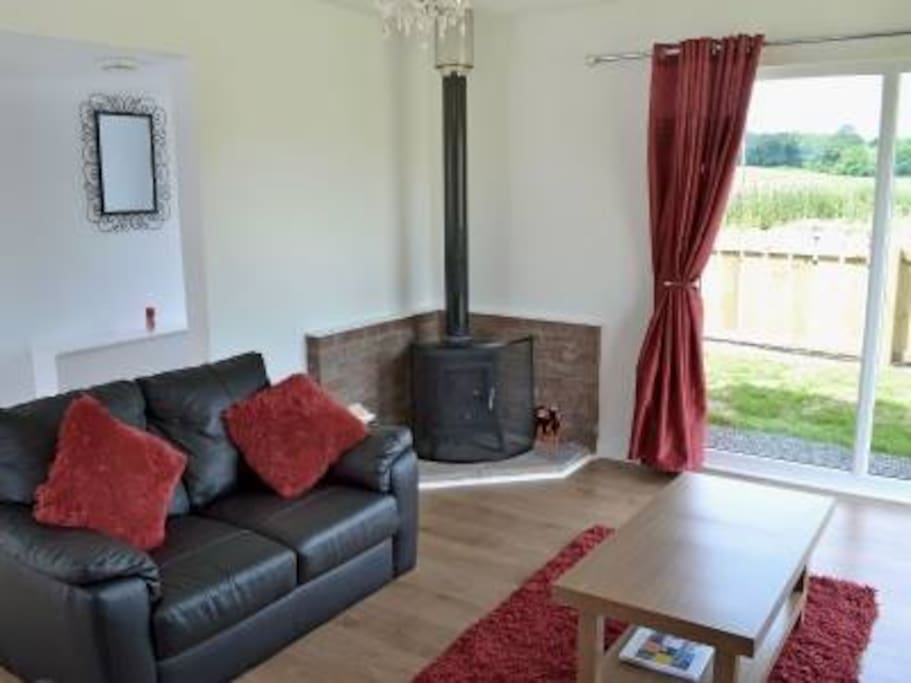 Living room with wood burning stove