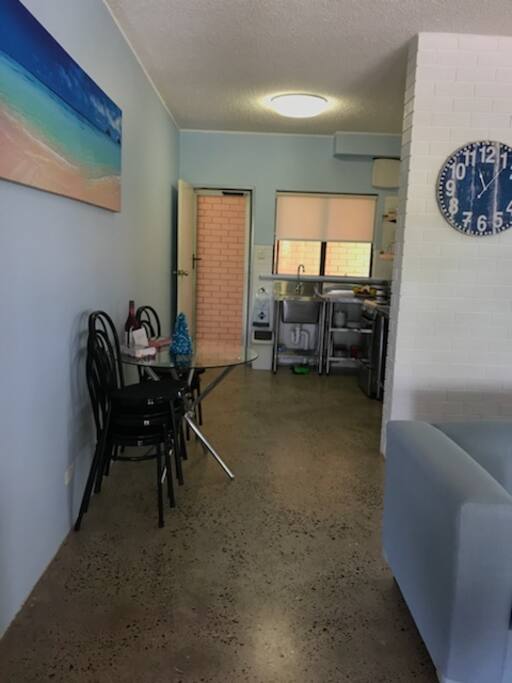 Polished concrete floor in entry, kitchen & living areas