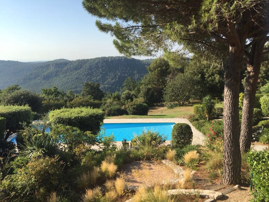 view down to the pool