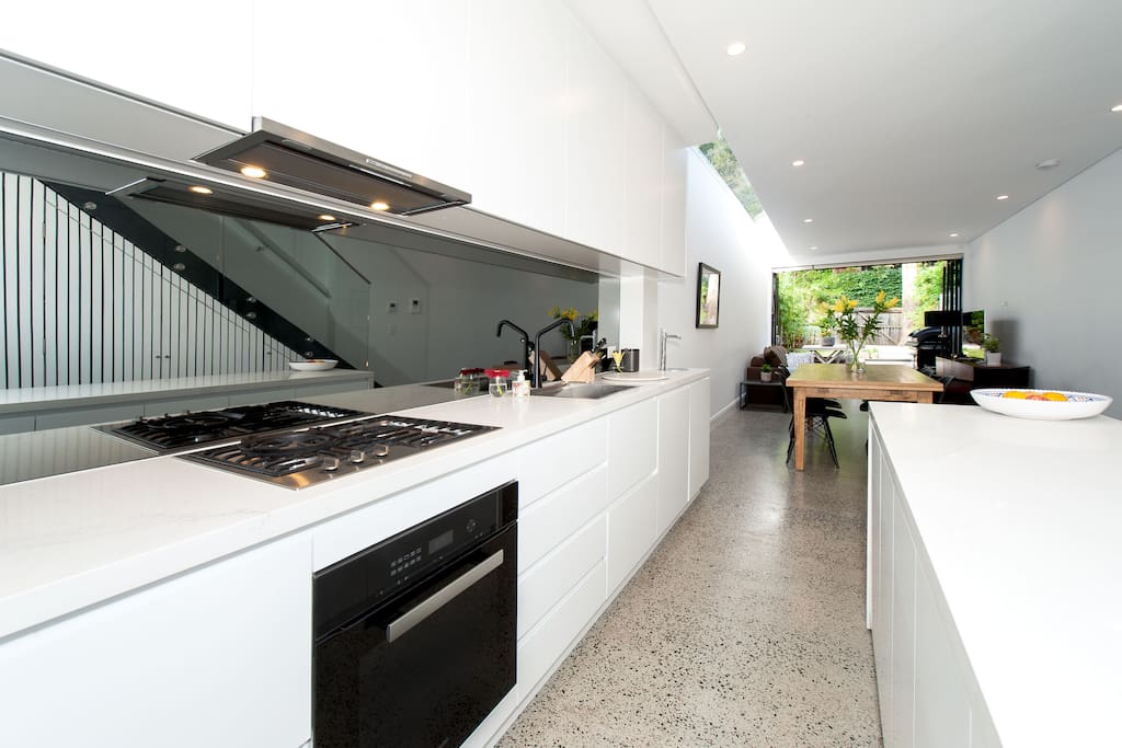 Stunning Miele kitchen with stone benchtops, Zip instant hot/cold/fizzy water.