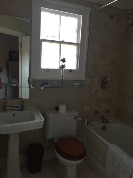 Newly painted, clean bathroom.