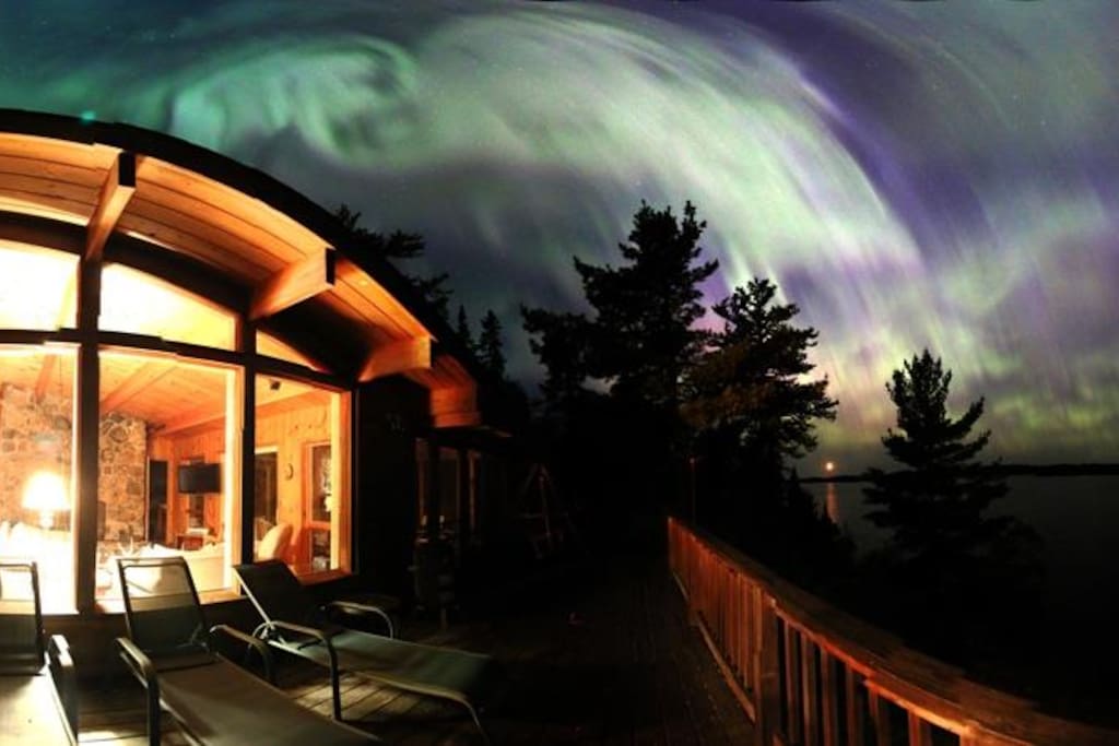 Northern Lights Panorama at End of the Road Cabin